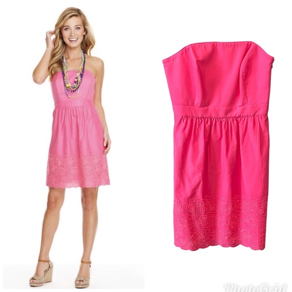New Vineyard Vines Fish Eyelet Strapless Pink Dress - Picture 1 of 6